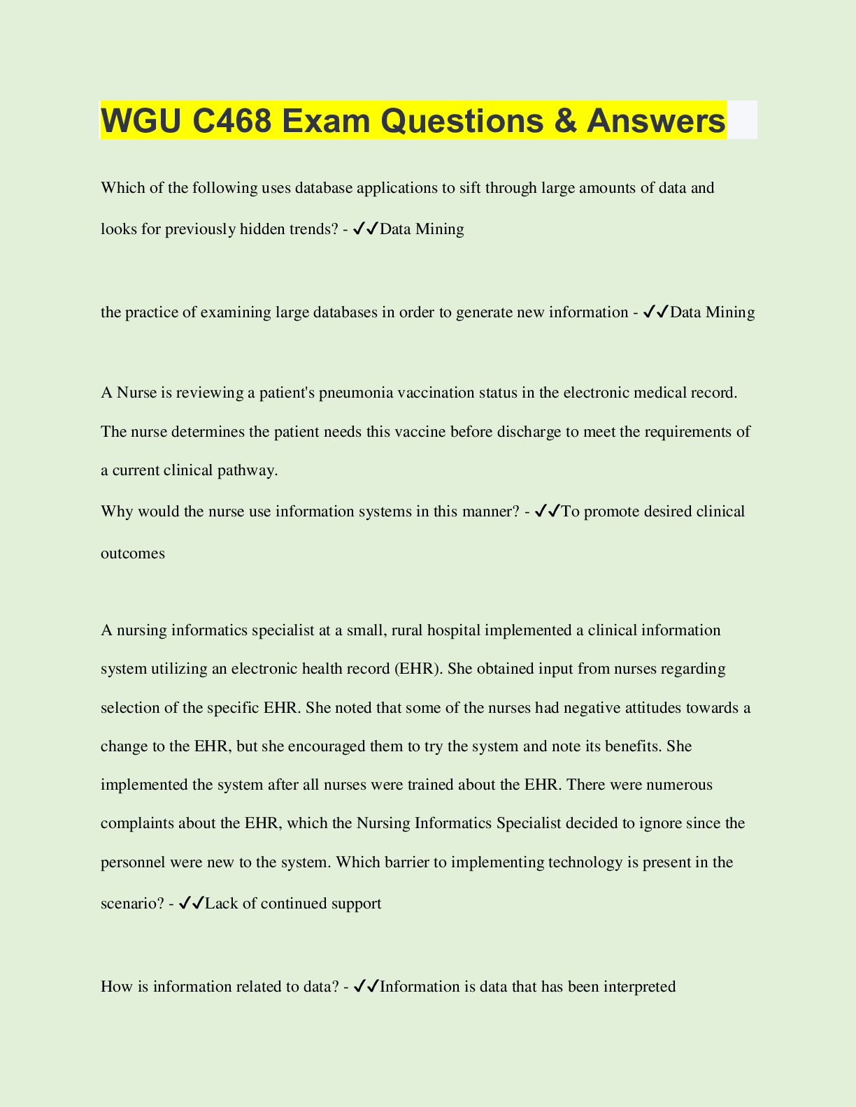 Preview image for WGU C468 Exam Questions & Answers | 55 Questions with 100% Correct Answers | Verified | Latest Update